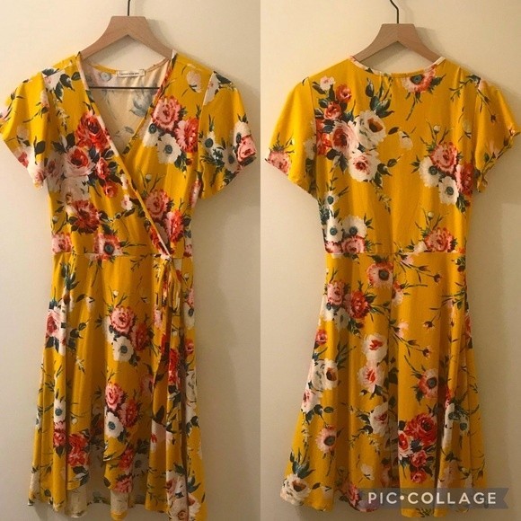 Caution To The Wind Dresses & Skirts - Caution to the Wind Mustard Yellow Floral Print Hi-low Dress - Size Small